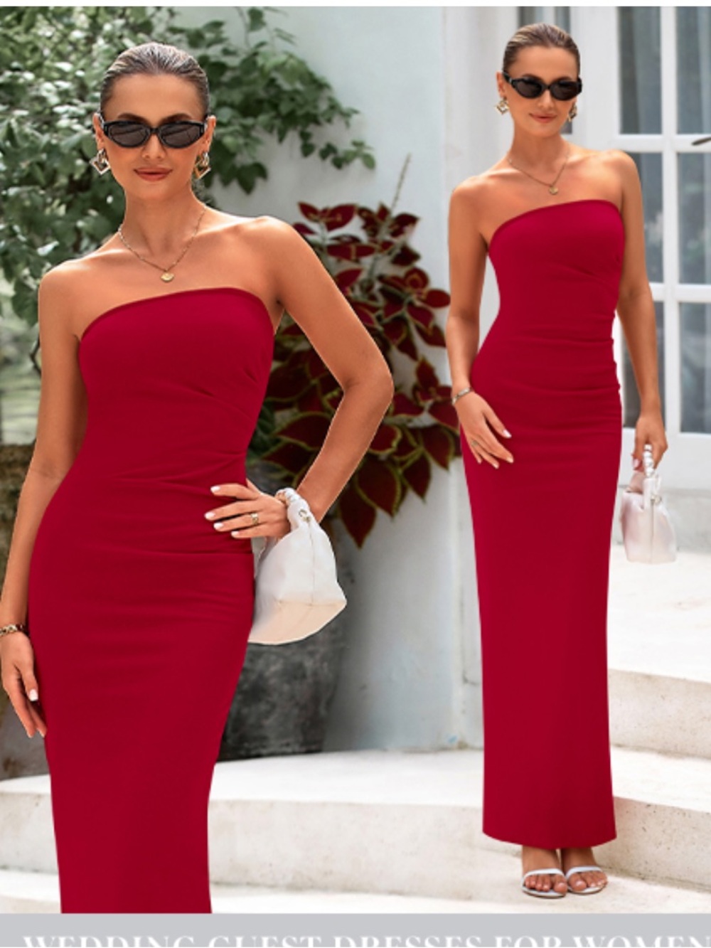 💋 Elegant PTETTY GARDEN Ladies Strapless Red Maxi dress back split Ladies L NWT